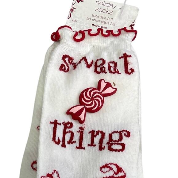 5 New NWT Womens Holiday Christmas Reindeer Peppermint Santa Glitter Socks - Picture 4 of 4